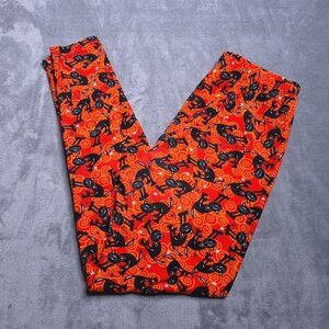 Halloween Black Cat Print Leggings Womens Plus OS Fits 12-18 Buttery Soft Stretc
